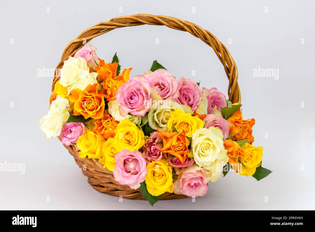 Rosen im Korb Stockfoto