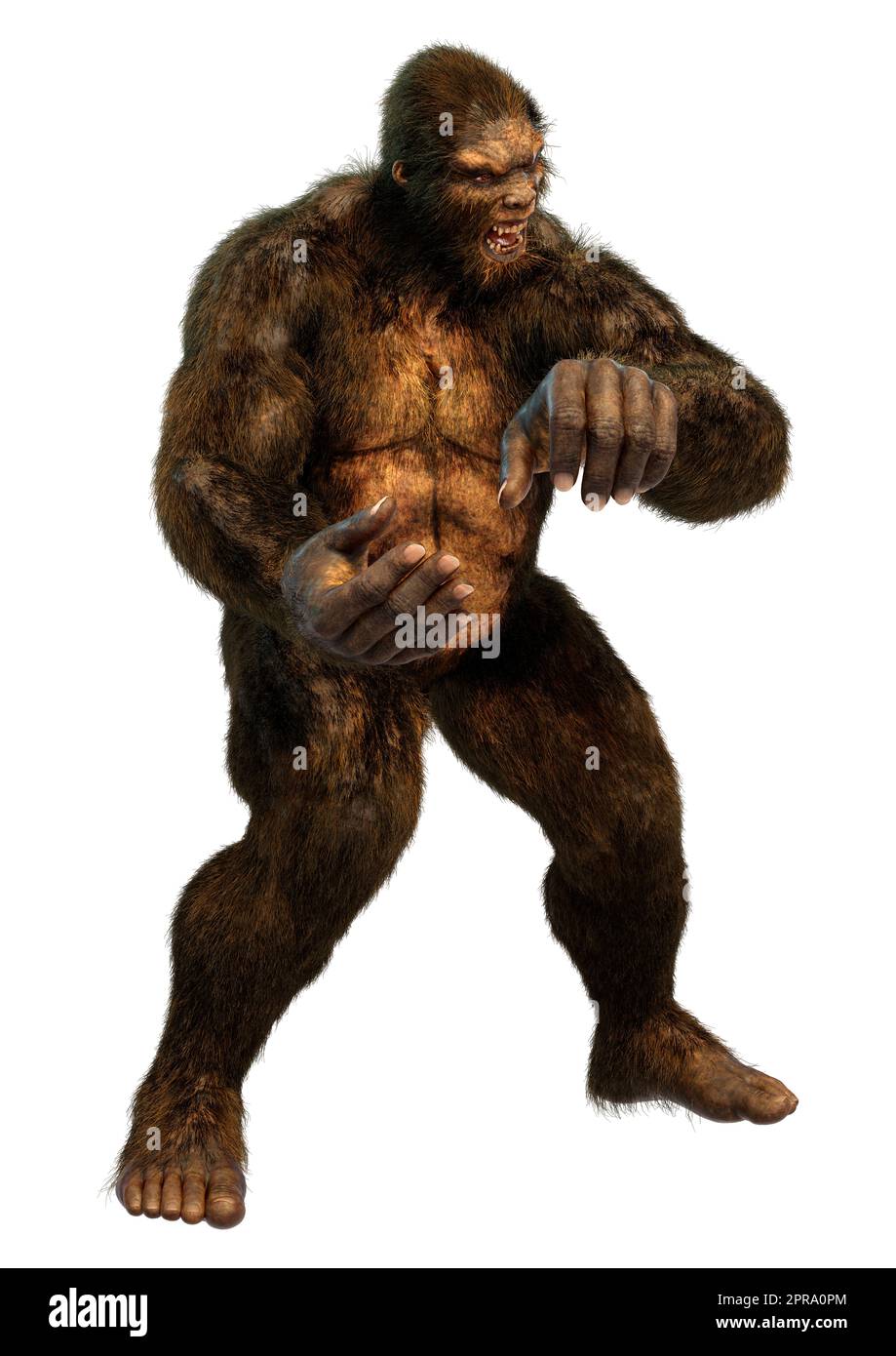 3D-Rendering eines Sasquatch oder Bigfoot isoliert auf Weiß Hintergrund Stockfoto