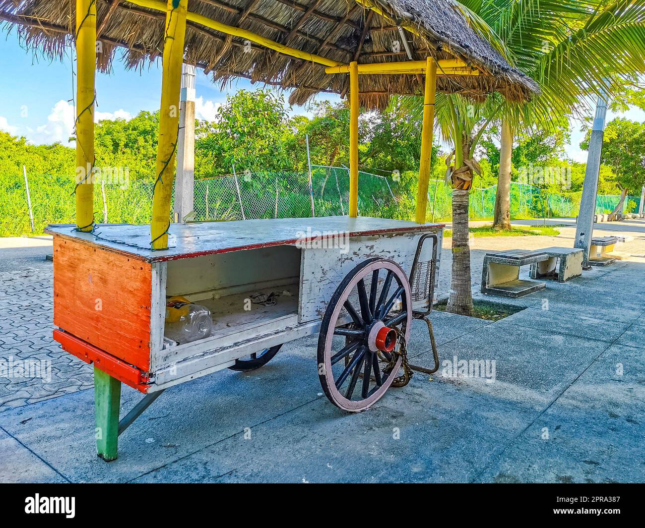 Fahren Sie mit einem tropischen Saftladen auf Rädern, Playa del Carmen, Mexiko Stockfoto