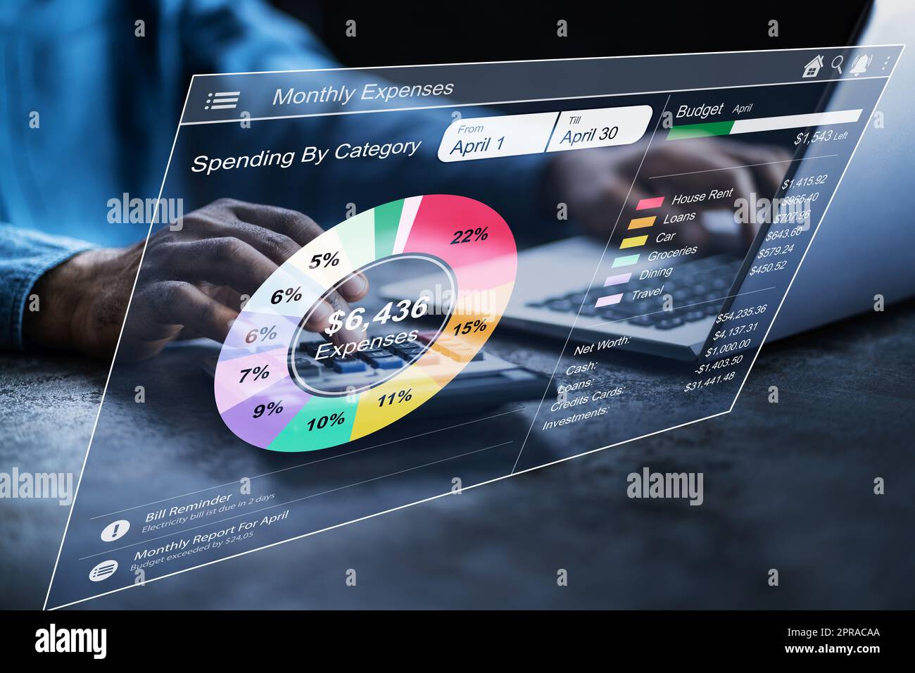 Budgetplanung Fintech App. Geldverfolgung Stockfoto