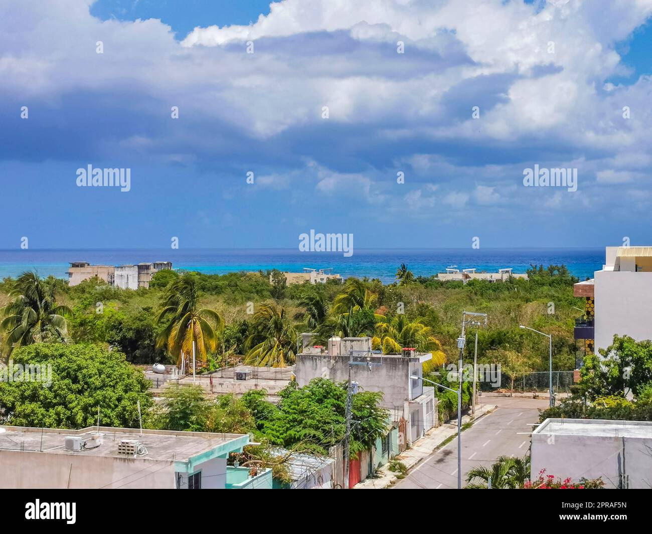 Stadtbild karibik Ozean und Strand Panorama Blick Playa del Carmen. Stockfoto