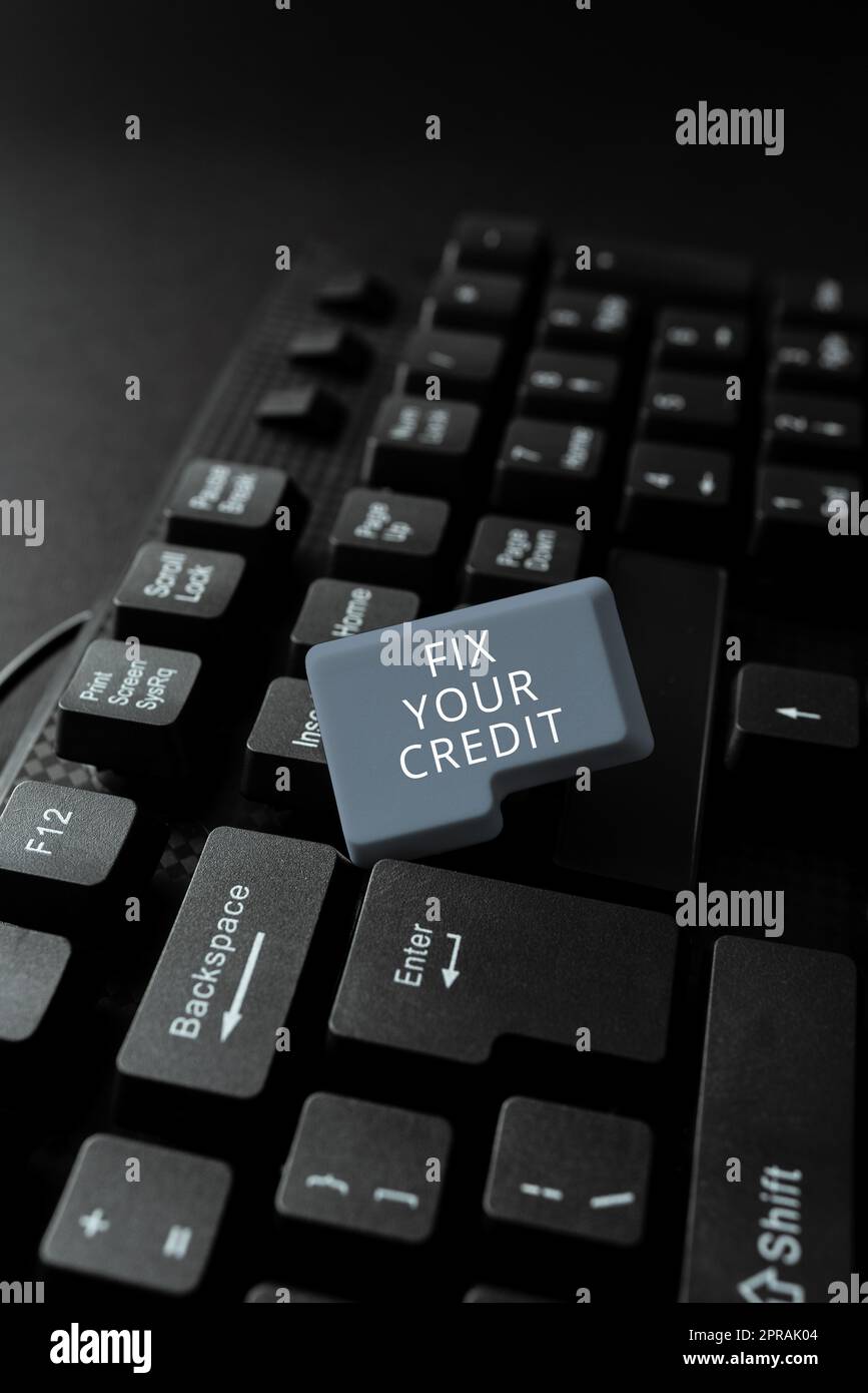 Textüberschrift Präsentieren Gutschrift korrigieren. Business Showcase hält die Kontostände bei Kreditkarten und anderen Krediten niedrig -48737 Stockfoto