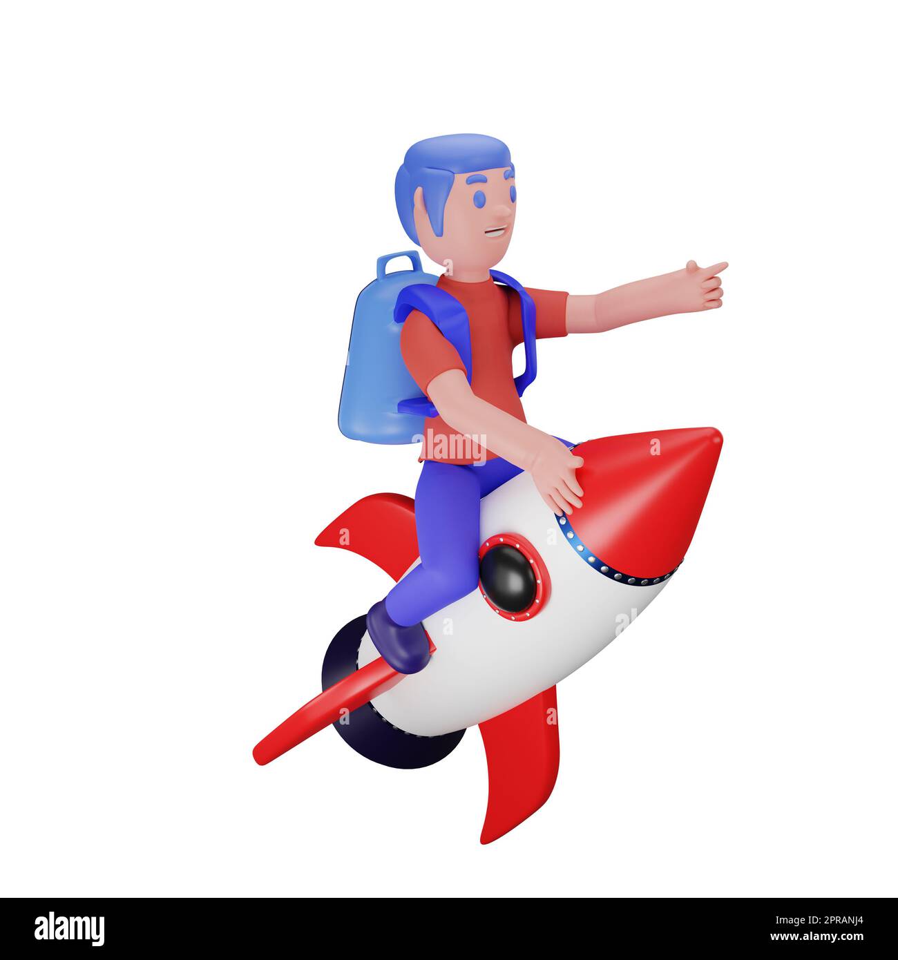 Charakterreiter einer Rakete mit einem Back-to-School-Konzept Stockfoto