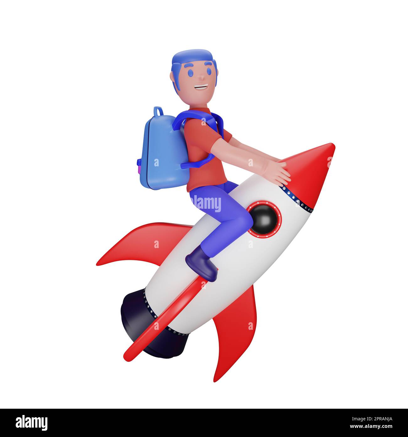 Charakterreiter einer Rakete mit einem Back-to-School-Konzept Stockfoto
