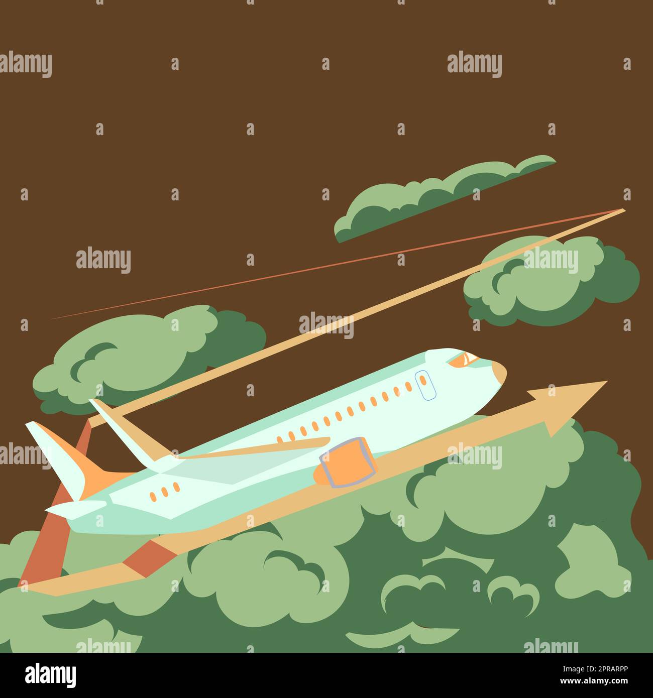 Flugzeug Fliegt Ab, Pfeil Hinter Sich Lässt Und Wichtige Botschaft Präsentiert. Flugzeuge Fliegen In Den Himmel Und Zeigen Crutial Informationen. Neue Ideen Vorgestellt. Stockfoto