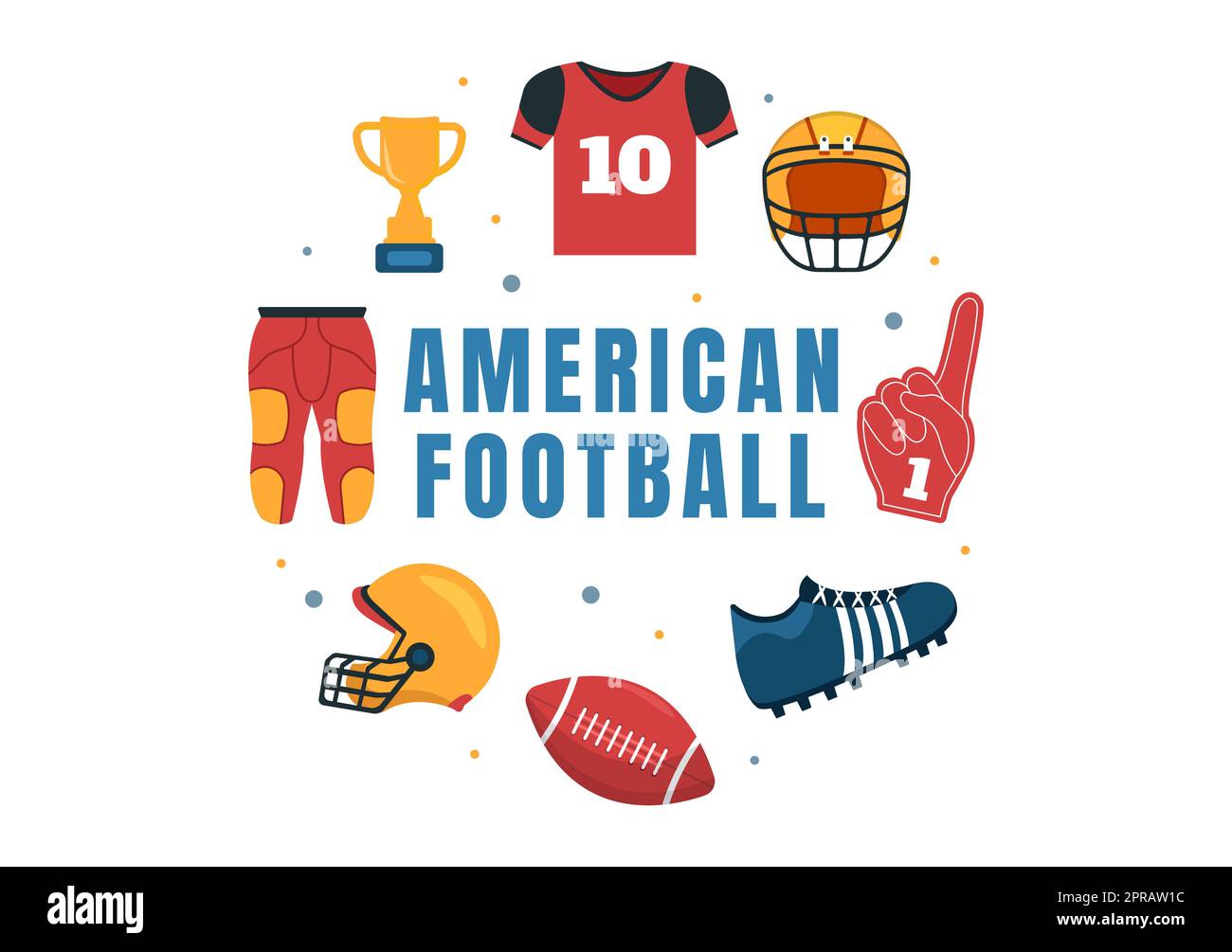 American Football Sports Player with the Game verwendet einen ovalen Ball und ist auf dem Feld von Hand gezeichnete Cartoon-flache Illustration braun Stockfoto