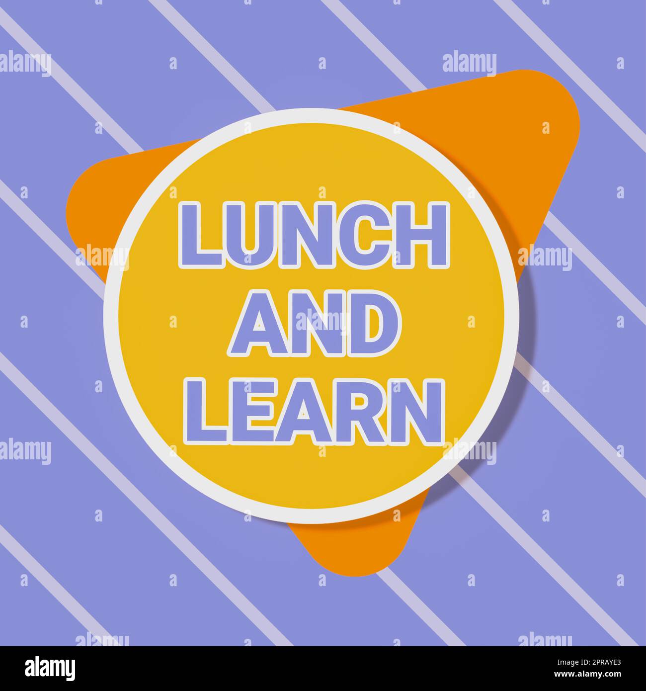Schild mit Lunch and Learn. Wort für „Have Meal and Study Motivation for Education Learning Eating Blank Circular and Triangle Shapes for Promotion of Business“. Stockfoto