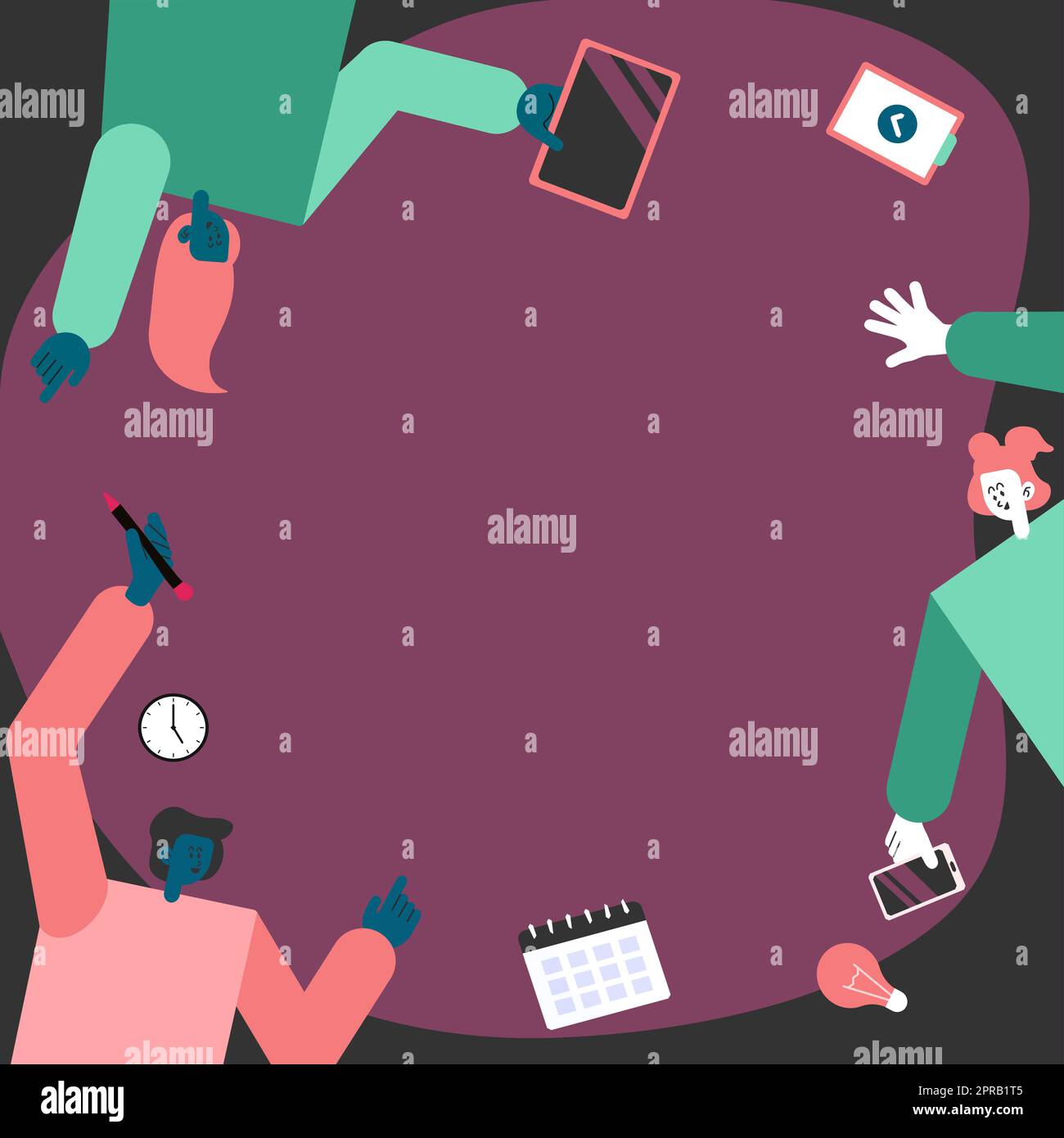 Drei Kollegen mit S Decorating Mobile Application definieren Teamwork. Partner Mit Symbolen, Die Telefonfunktionen Aufbauen, Die Gemeinsame Anstrengungen Darstellen. Stock Vektor