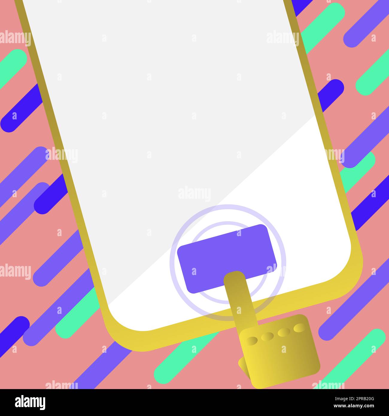 Gezogener Finger Zeigt Auf Die Haupttaste Des Telefons. Telefon Bildschirm Löschen. Gadget Ausschalten, Wenn Die Home-Taste Mit Dem Cursor Auf Den Abisolierten Hintergrund Zeigt. Textbereich Stockfoto
