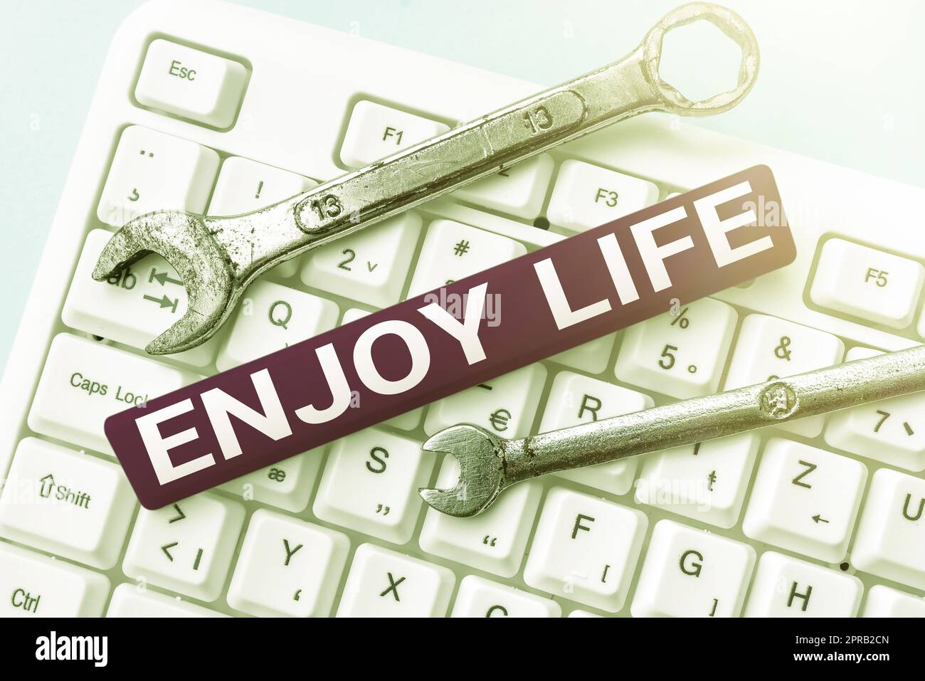 Schild mit der Anzeige „Enjoy Life“. Wort für jede Sache, Ort, Essen oder Person, die Sie entspannen und glücklich macht -48905 Stockfoto