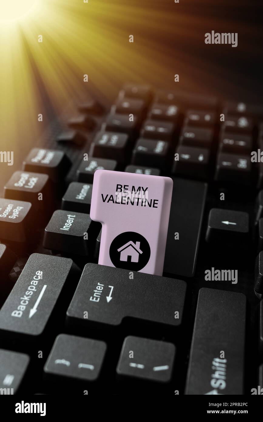 Schild mit „Be My Valentine“. Wort für Vorschlag, um auf ein Datum am 14. Februar gehen romantische Gefühle -49138 Stockfoto