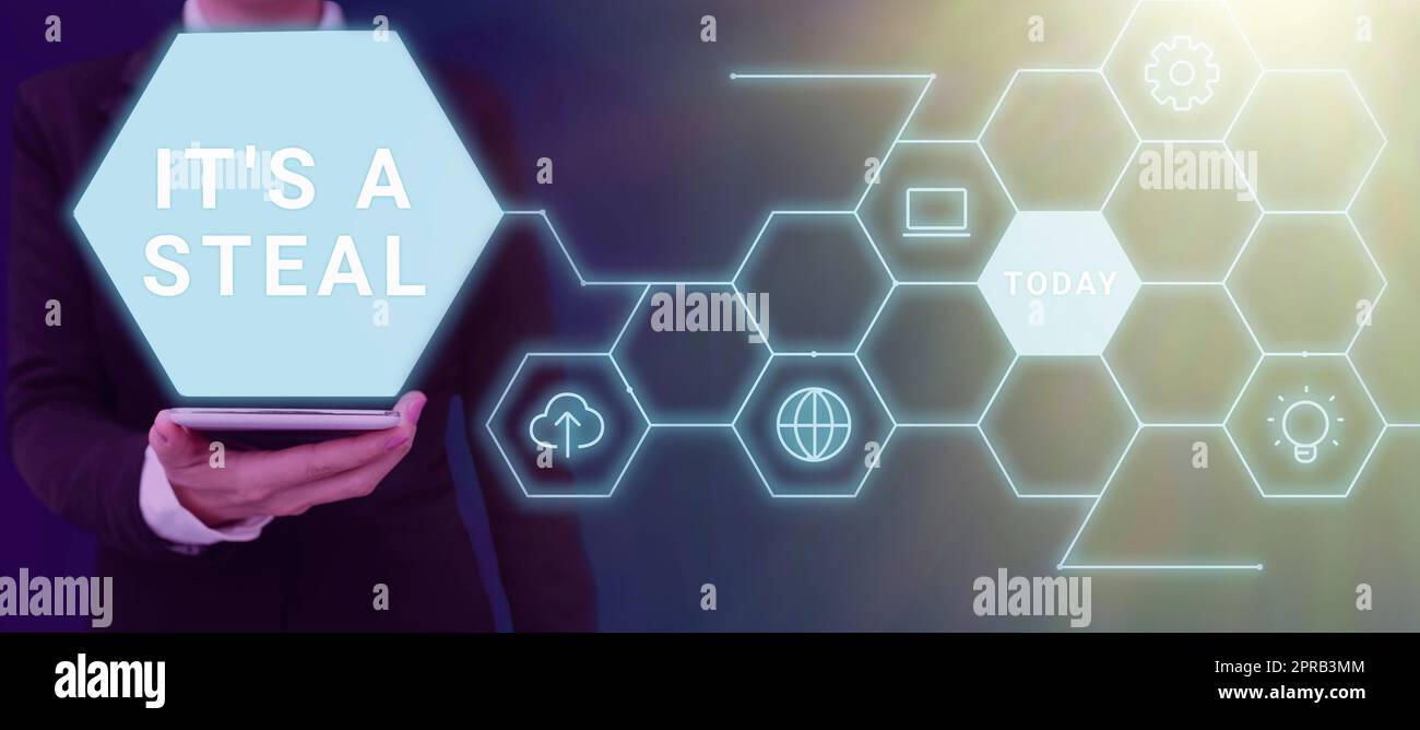 Text zeigt Inspiration Es ist ein Schnäppchen. Geschäftsübersicht vertrauliche Informationen erhalten Cyber-Breaching Hacking Lady in Anzug hält Stift für erfolgreiche Teamarbeit. Stockfoto