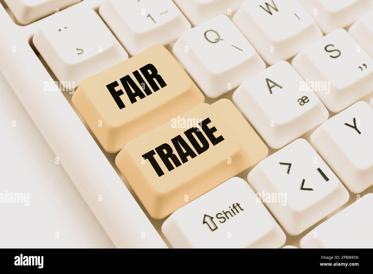 Schild mit Fair Trade. Konzept bedeutet eine kleine Erhöhung durch einen Hersteller, was er an einen Hersteller bezahlt -48746 Stockfoto