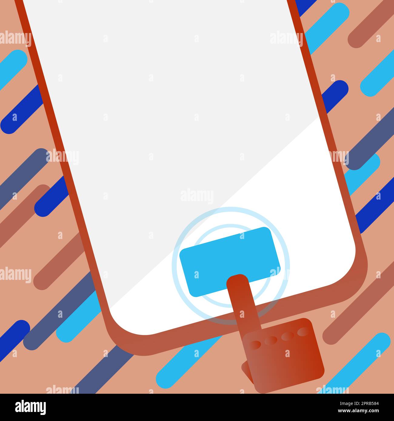Gezogener Finger Zeigt Auf Die Haupttaste Des Telefons. Telefon Bildschirm Löschen. Gadget Ausschalten, Wenn Die Home-Taste Mit Dem Cursor Auf Den Abisolierten Hintergrund Zeigt. Textbereich Stockfoto