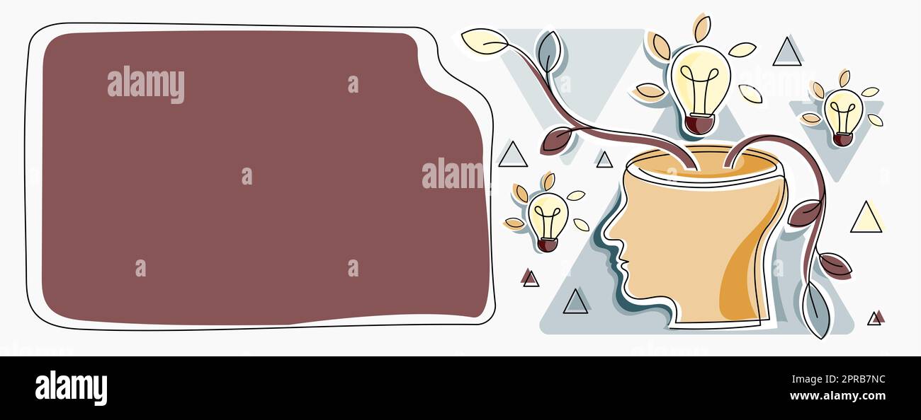 Man Thinking New Brilliant Ideas Im Präsentationstafel. Geschäftsmann Präsentiert Wichtige Informationen. Executive Mit Glühbirnen Um Den Kopf – Denkkonzepte. Stockfoto