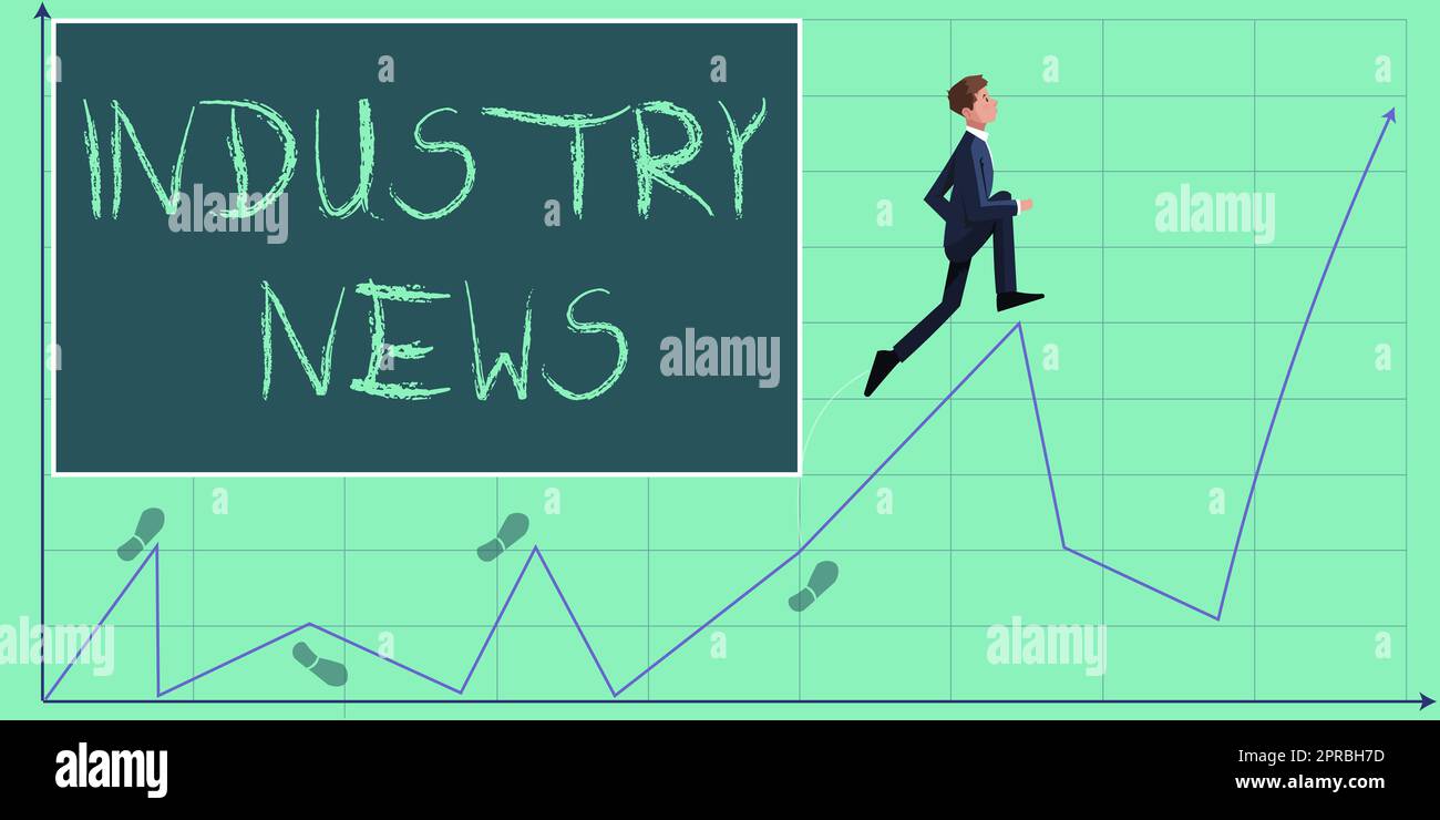 Handschrift Text Branchenneuigkeiten. Geschäftsüberblick Technischer Marktbericht Fertigung Geschäftsmann Trade Builder steigert das Wachstumsdiagramm für Projekterfolg. Stockfoto