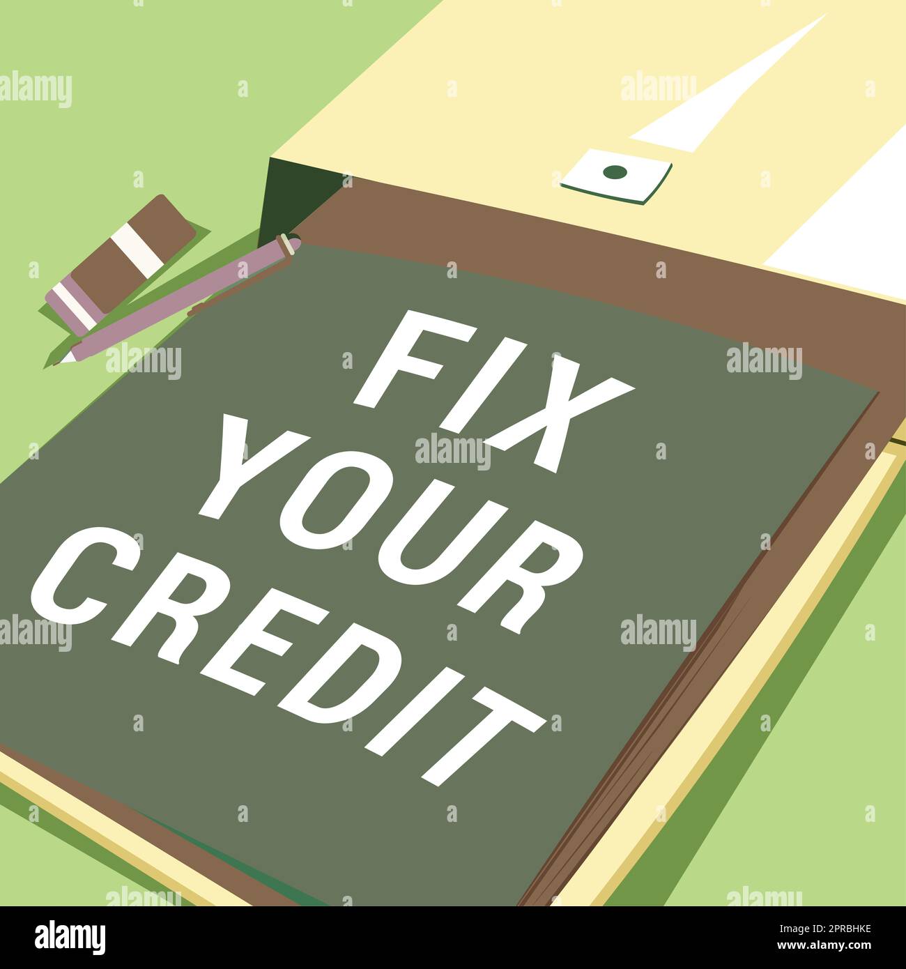 Konzeptionelle Darstellung Gutschrift korrigieren. Geschäftskonzept: Halten Sie die Guthaben bei Kreditkarten und anderen Krediten niedrig. Wichtige Nachricht auf dem Schreibtisch mit Bleistift und Gummi. Stockfoto