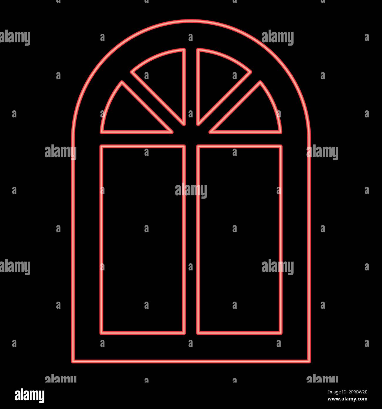 Neon-Fensterrahmen halbrund oben Bogenfenster rote Vektorfarbe Abbildung flacher Bildstil Stock Vektor