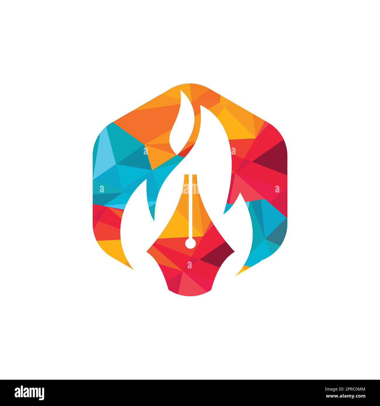 Design-Konzept des Fire Pen Vector Logos. Logo-Symbol für Hot-Writer-Vektor. Stock Vektor