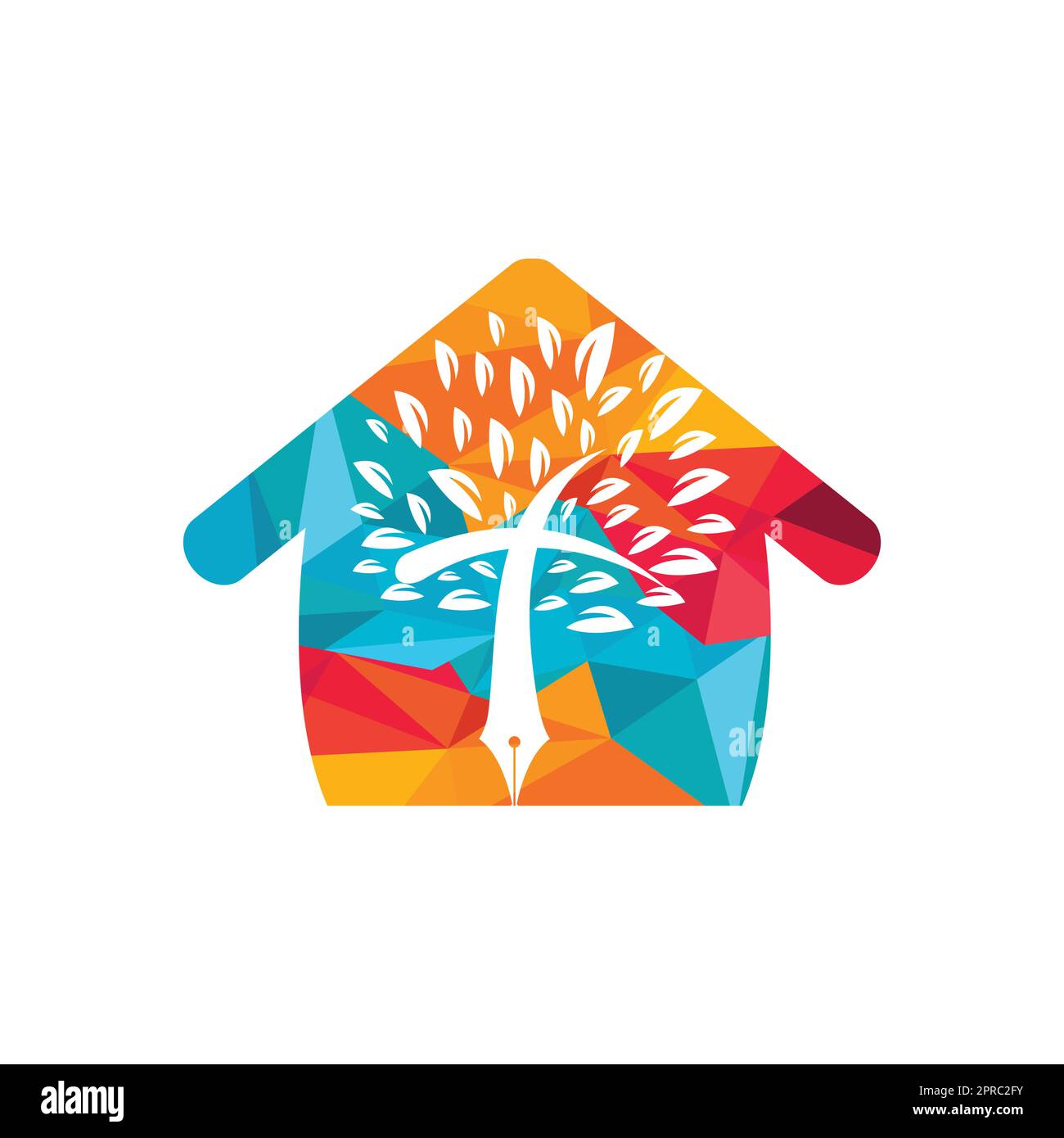 Baumstift und Kreuz mit dem Logo „Home Vector“. Bibellernen und Unterricht. Stock Vektor