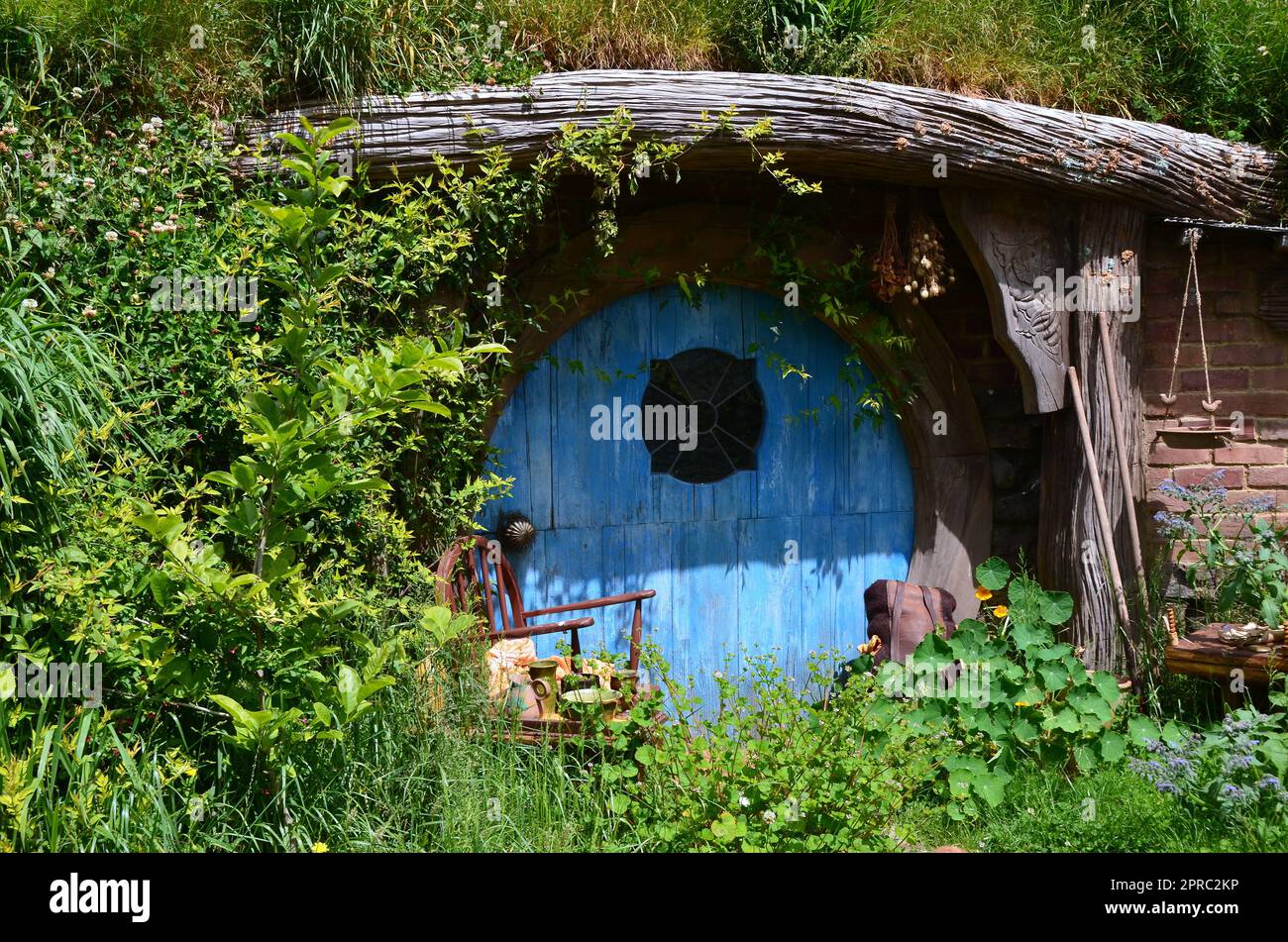 Hobbiton-Filmset und Hobbiton-Häuser in Neuseeland Stockfoto