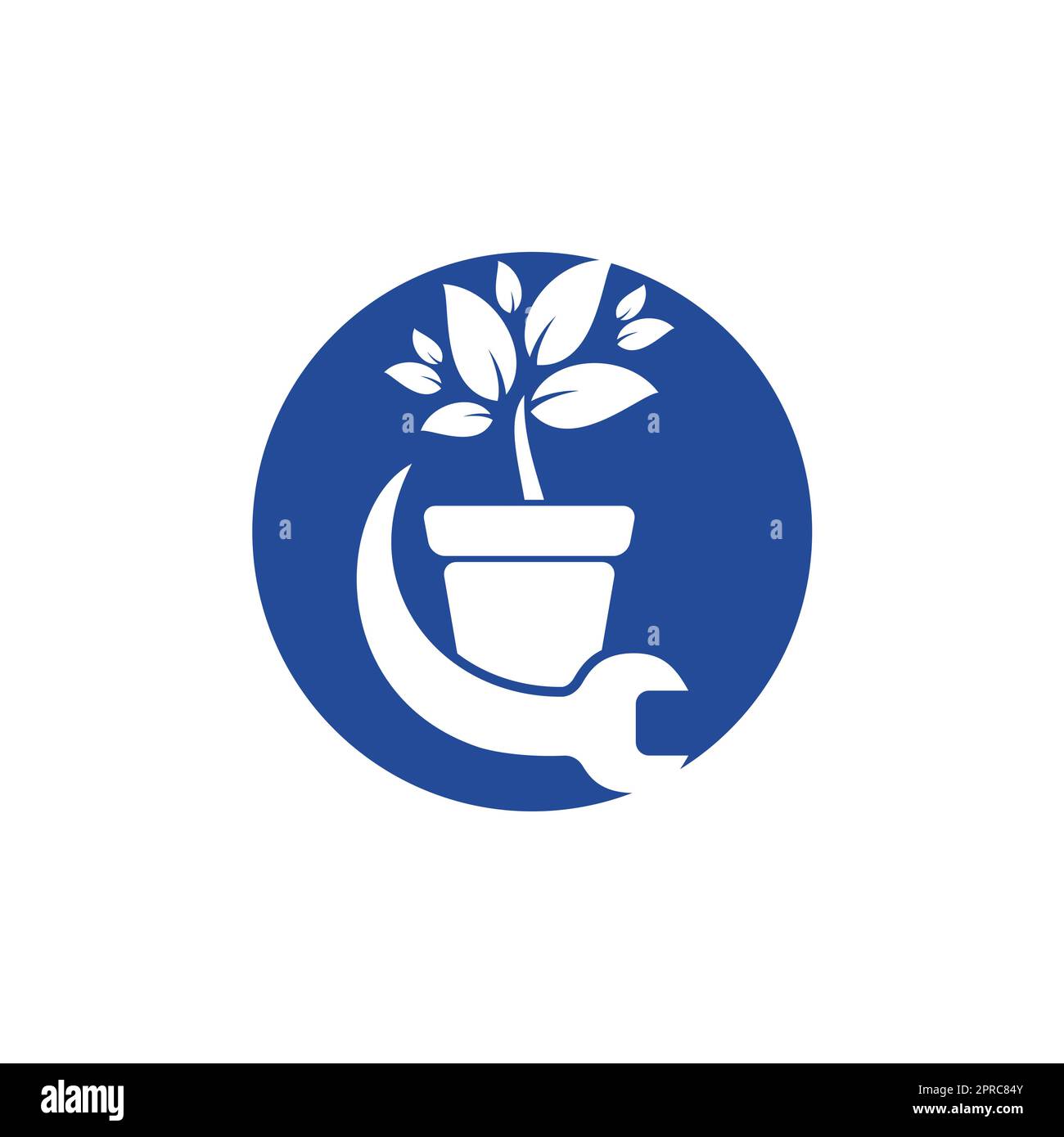 Logo-Konzept „Garden fix Vector“. Logo-Symbol für Blumentopf und Schraubenschlüssel. Stock Vektor