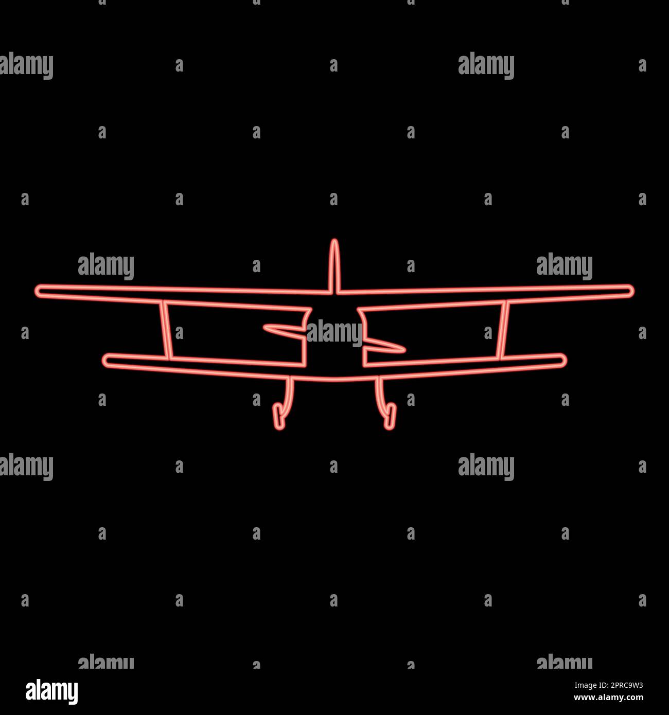 Neonflugzeug-Ansicht mit Front Leichtflugzeug Zivilflugzeug Flugmaschine rot Vektordarstellung flacher Stil Stock Vektor