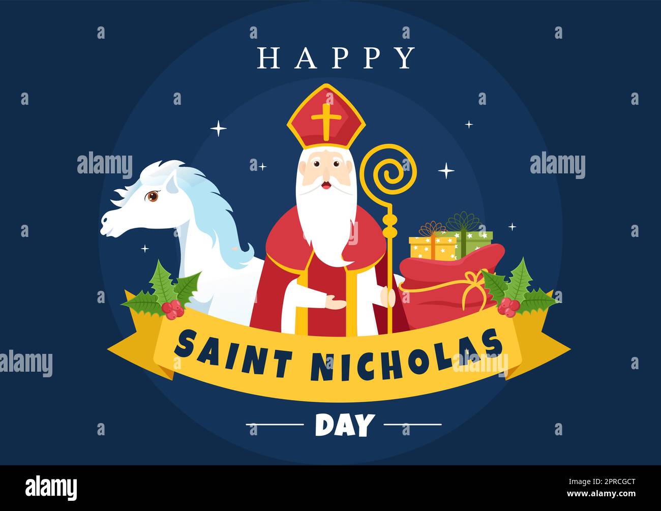 St. Nikolaus Tag oder Sinterklaas-Fest-Vorlage Handgezeichnete Cartoon flache Illustration mit Geschenkbox und Winter-Hintergrunddesign Stock Vektor