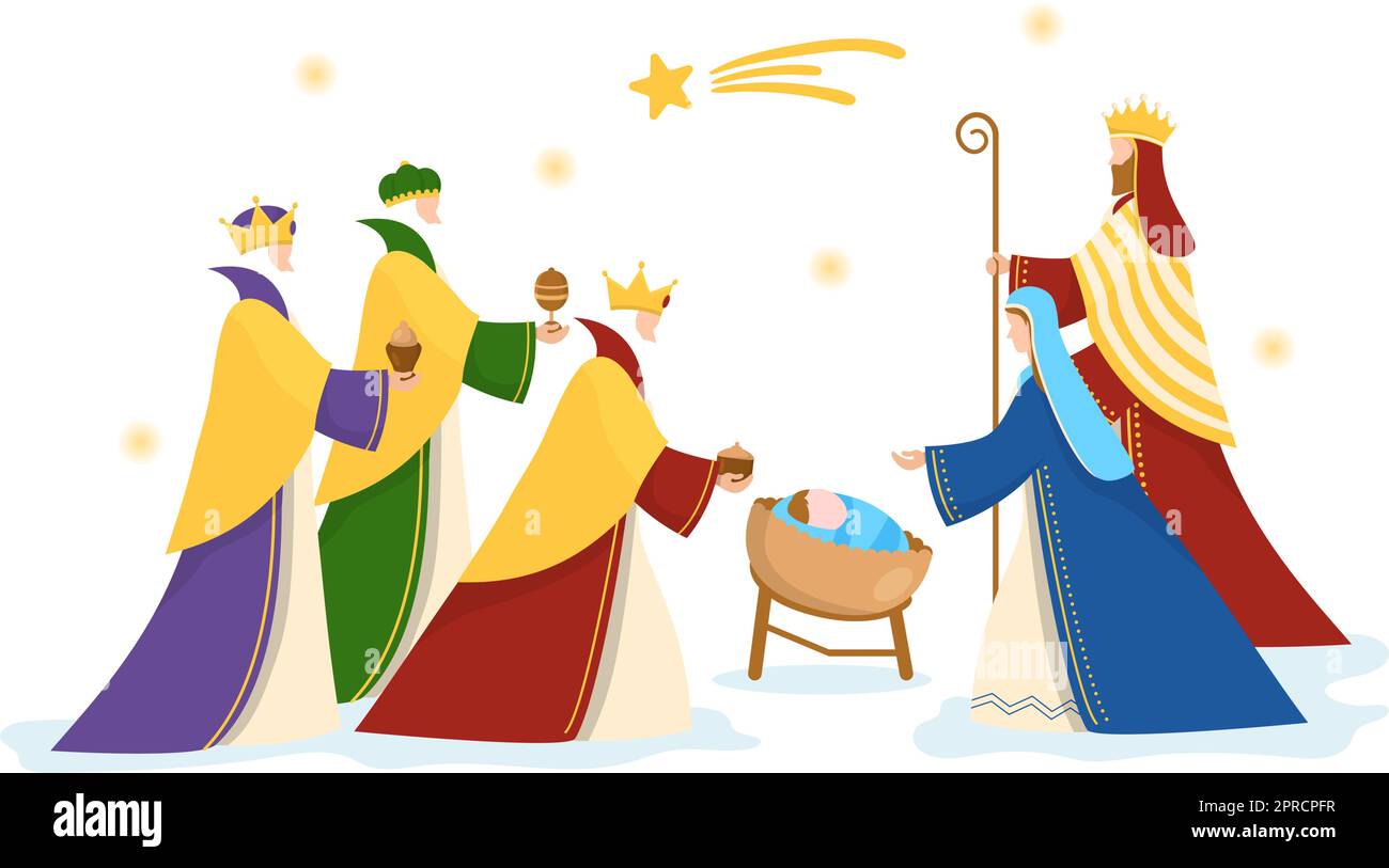 Happy Epiphany Day Template handgezeichnete Cartoon Flat Illustration christliches Fest zum Glauben an die Göttlichkeit Jesu seit seinem Erscheinen in der Welt Stock Vektor