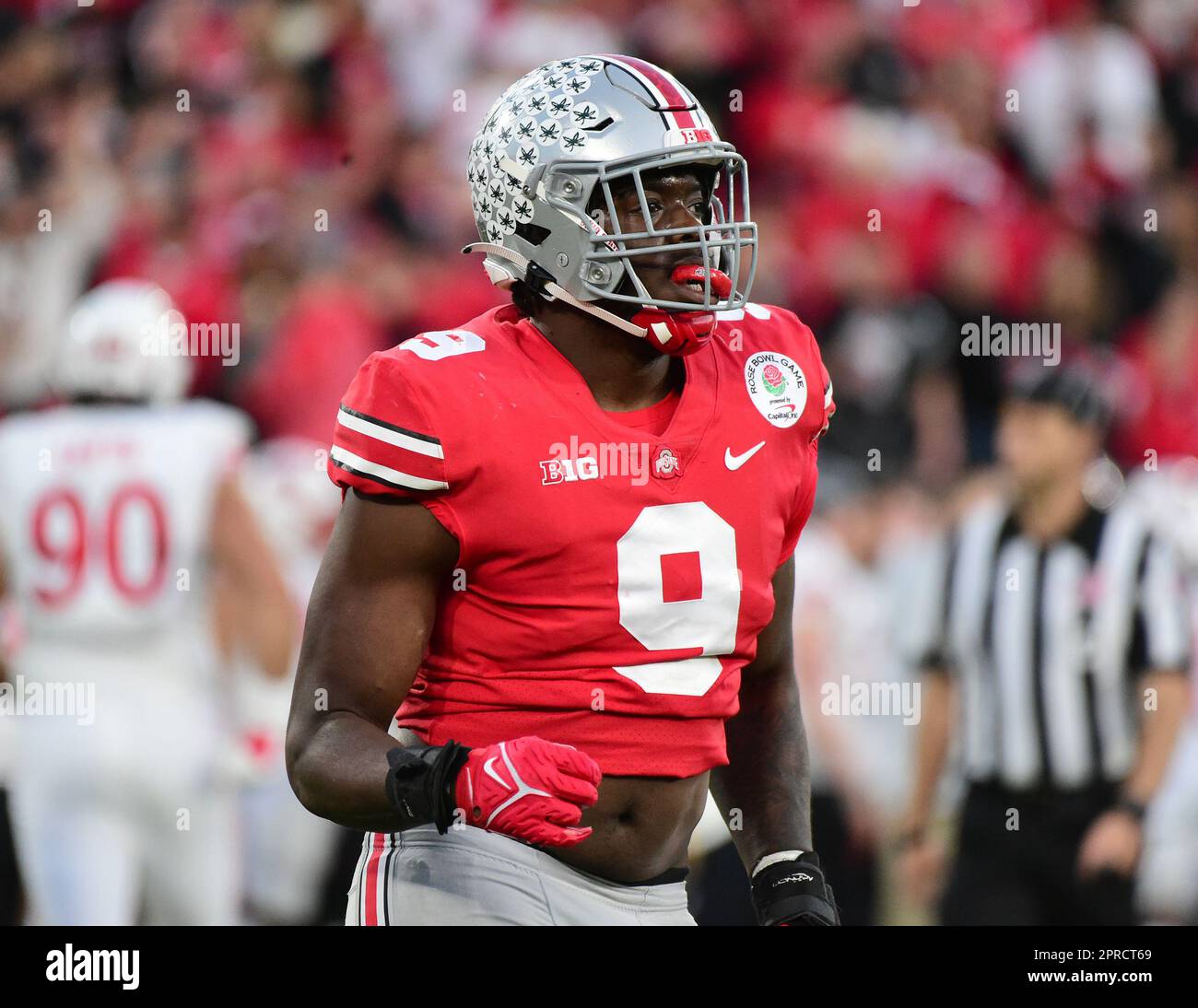 (DATEIFOTOS).Ex Ohio State buckeye Defensive End/Edge Rusher (9) Zach Harrison wird voraussichtlich Anfang der 3. Und 4. Runde des NFL Draft 2023 stattfinden. Hier wird er am 9. Januar 2022 während der Rose Bowl gegen die Utah Utes abgebildet, Der NFL-Entwurf findet am 27. April 2023 in Kansas City statt. (Obligatorisches Guthaben: Jose/MarinMedia.org/CSM) (absoluter vollständiger Fotograf, Credits erforderlich) Stockfoto