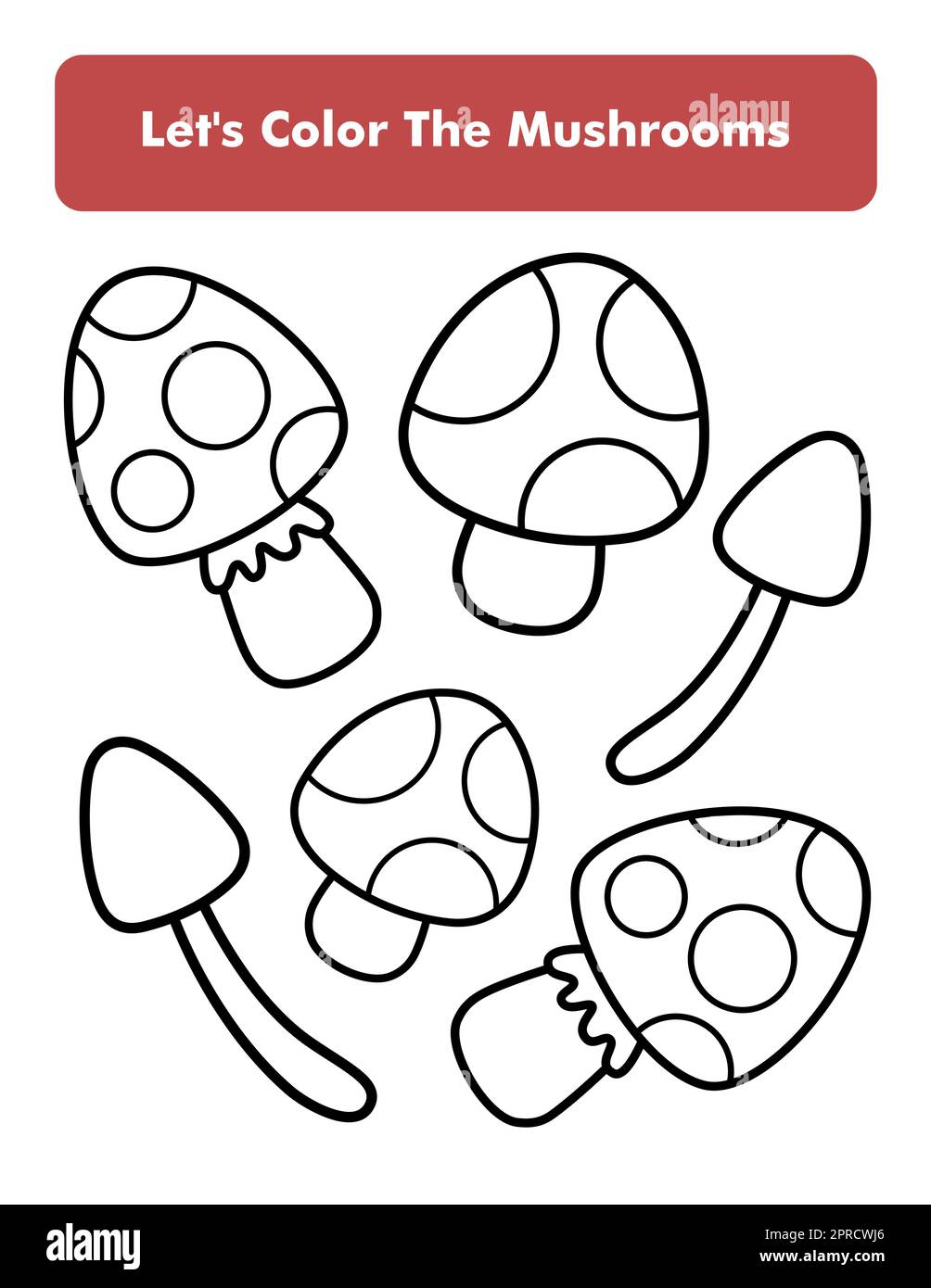 Pilzfarbbuchseite Im Letter-Format. Untergeordnetes Arbeitsblatt Zum Ausmalen. Hochwertiges Vektorelement. Stock Vektor
