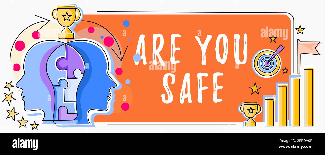 Handschrift Text sind Sie sicher, Konzept Bedeutung frei von Gefahr Keine Antizipation von Schäden physisch verletzt zwei Köpfe Connected Puzzle zeigt Lösen P Stockfoto