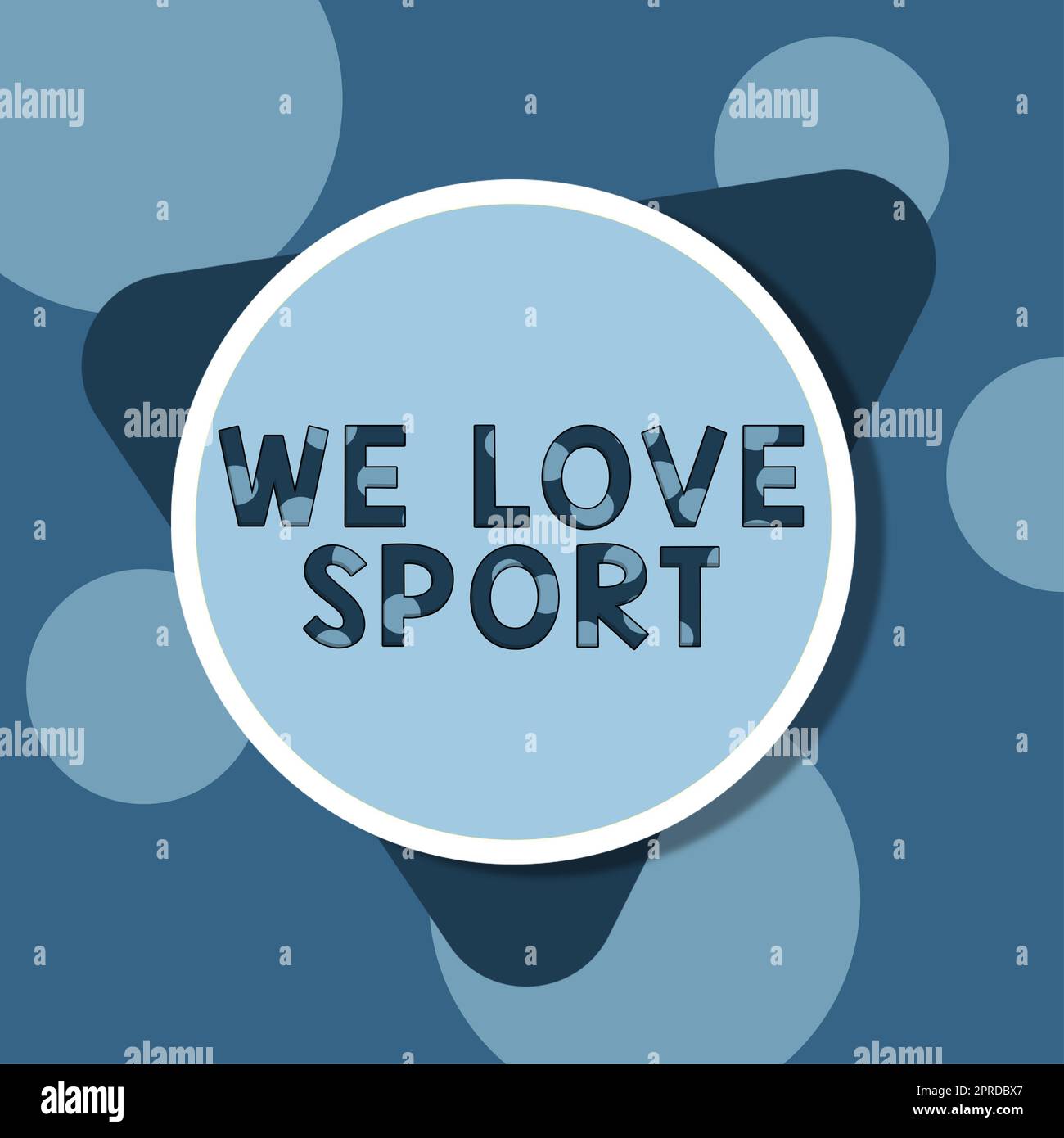 Handgeschriebenes Schild „We Love Sport“. Internetkonzept, um sportliche sportliche Aktivitäten zu mögen, arbeiten leere kreisförmige und dreieckige Formen für die Geschäftsförderung aus. Stockfoto