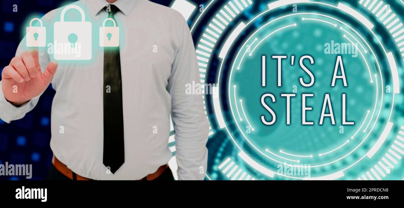 Handschrifttext Es ist ein Schnäppchen. Geschäftsidee vertrauliche Informationen beschaffen Cyber-Sicherheitsverletzungen Hacken von Geschäftsleuten, die auf das Sicherheitssymbol zum Schutz wichtiger Informationen drängen. Stockfoto