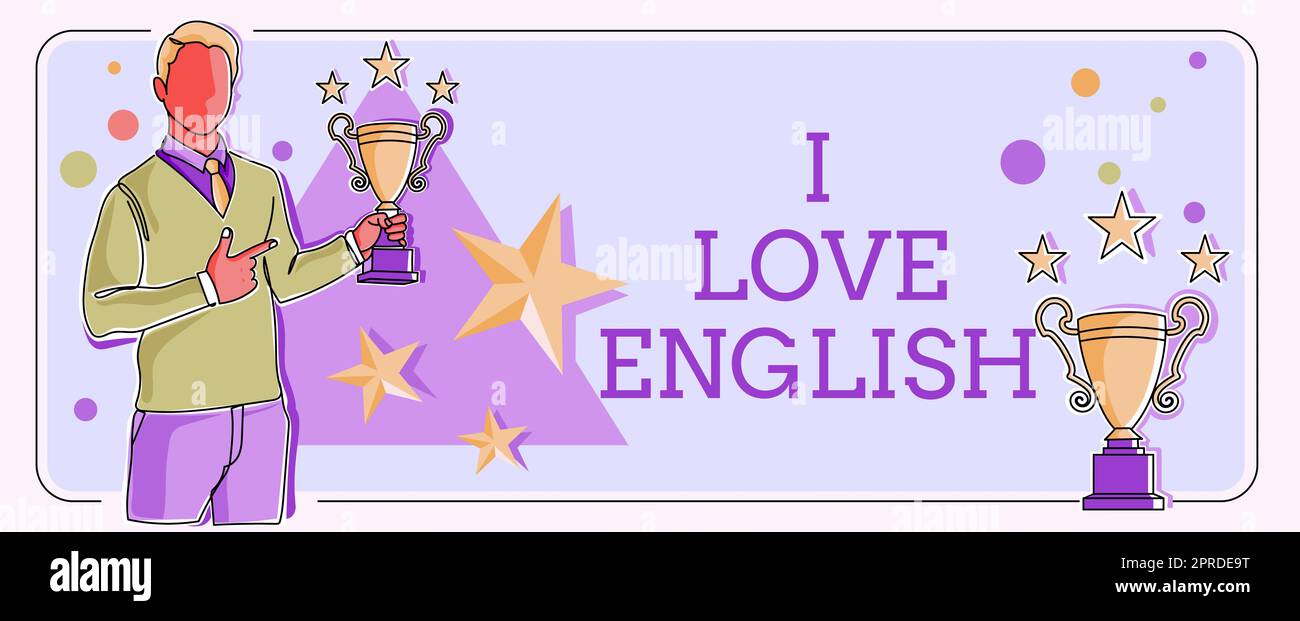 Schreiben mit Text „I Love English“. Konzeptfoto, um eine Zuneigung für internationale Sprache zu haben Grammatik Blank Geometrische Formen und Winkel für Werbung und Werbung. Stockfoto