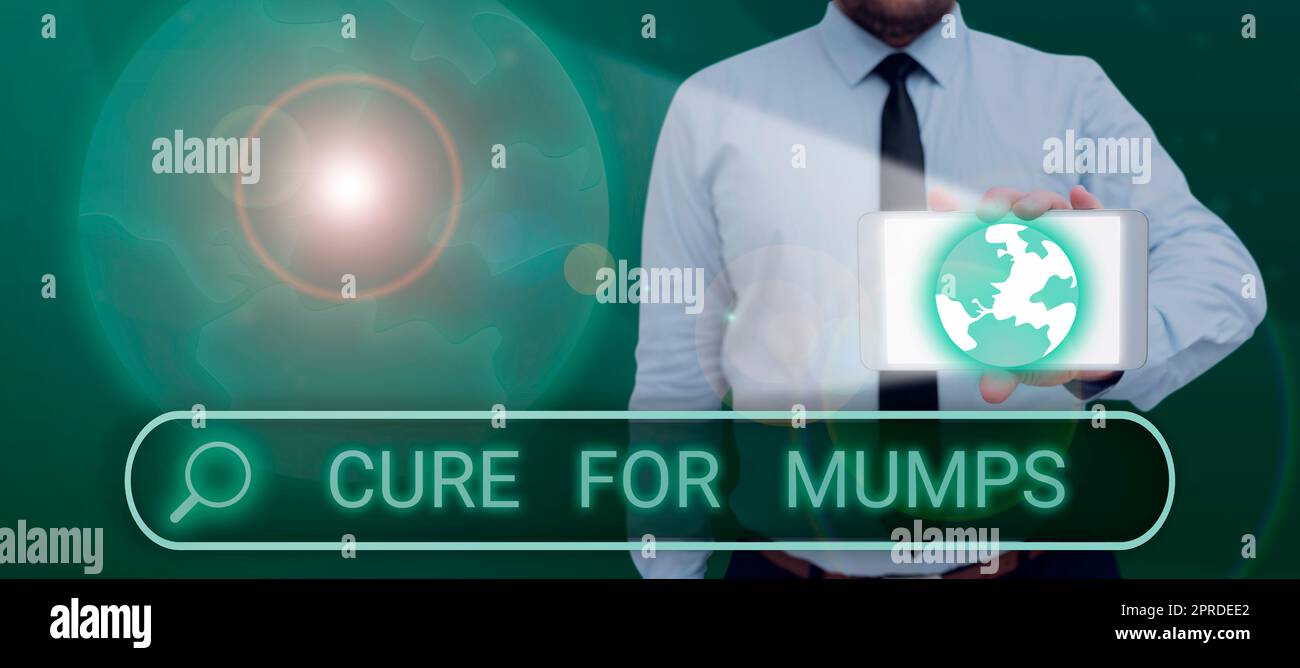 Inspiration mit dem Schild „Cure for Mumps“. Geschäftsansatz Medizinische Behandlung für ansteckende Infektionskrankheiten Sprechblase mit neuer Idee geteilt auf die Hälfte mit Papierfolien und Büroklammern Stockfoto