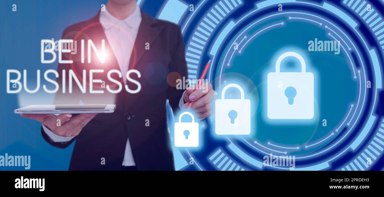 Textunterschrift mit „Be in Business“. Konzeptuelle Fotoarbeit in diesem Moment, die gerade professionelle Arbeit ausführt Stockfoto