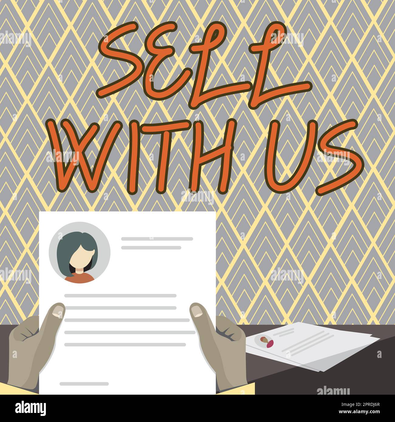 Textunterschrift Präsentation „Sell With US“. Konzeptfoto Online-Verkaufsplattform sucht Verkäufer Electronic Commerce Hands Holding Lebenslauf zeigt neue Karrierechancen offen. Stockfoto