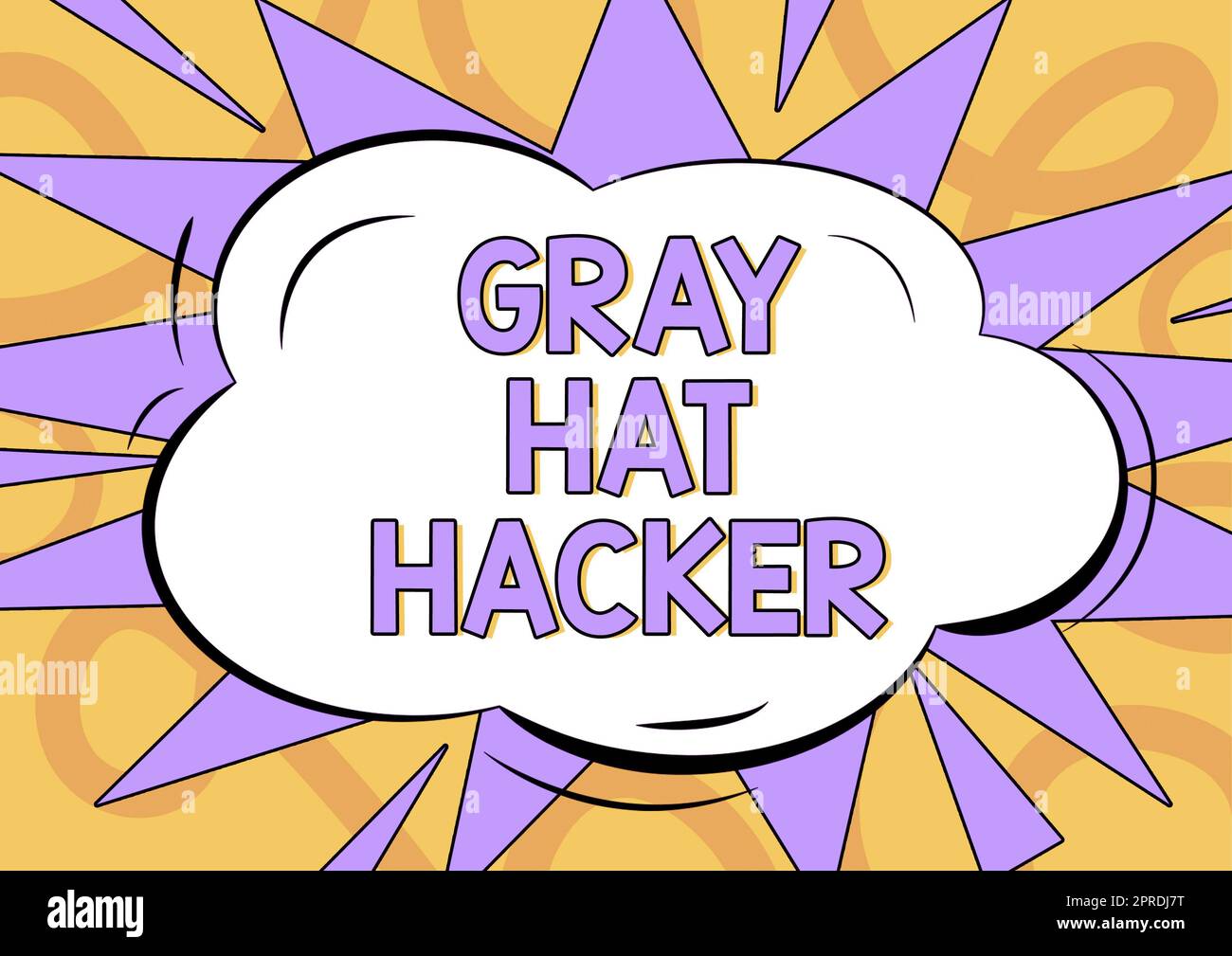 Konzeptionelle Darstellung von Gray hat Hacker. Konzeptfoto Computersicherheitsexperte, der manchmal gegen Gesetze verstößt Comic Cloud Thought Bubble umgeben von Dreiecksformen und Doodles. Stockfoto