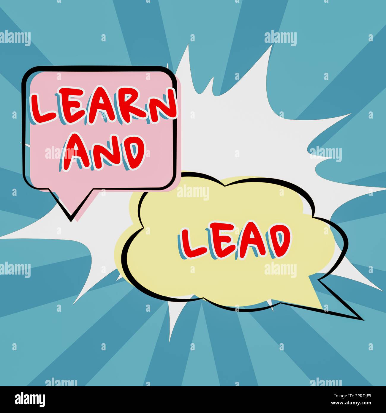Schreiben mit Text Lernen und Lead. Wortwahl zum Thema Verbesserung der Fähigkeiten und des Wissens, um sich für die Chatbox „Leadership Circular“ zu eignen, in der Messaging über soziale Medien dargestellt wird. Stockfoto