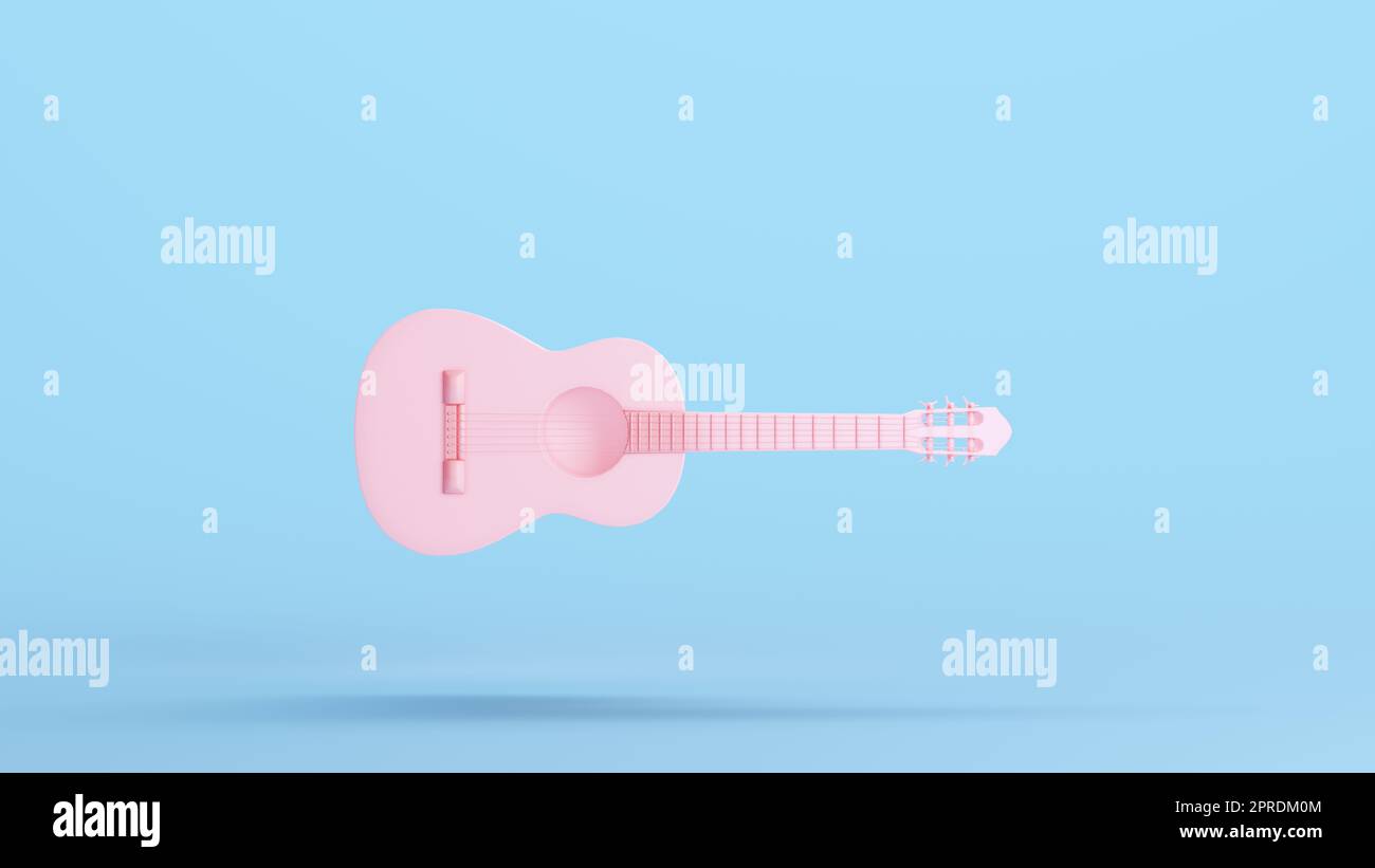 Pink Acoustic Guitar Musical Instrument Classic Harmonics Hobby Music Strings Kitsch Blue Background 3D Illustration Rendering digital Stockfoto