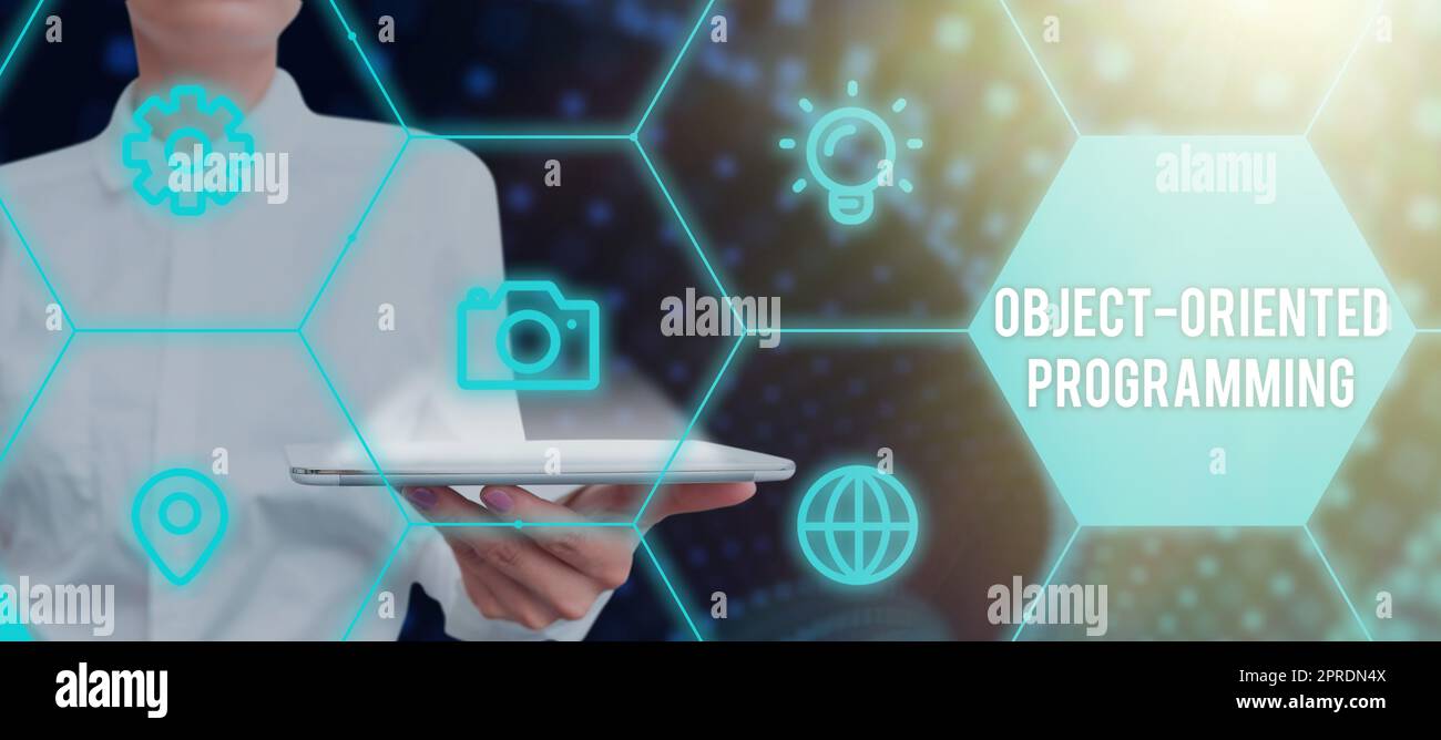 Inspiration zeigt Zeichen Objekt orientierte Programmierung. Business Showcase Sprache modelliert Objekte statt Aktionen Stockfoto