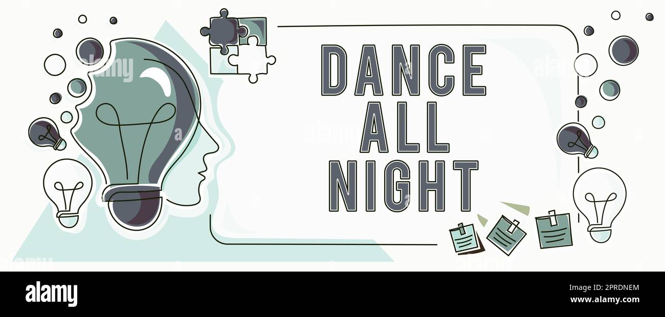 Handschriftliches Schild Dance All Night. Business Concept Party für den ganzen Tag voller Freude, eine Disco-Frau zu sehen, die ihr Smartphone mit Textbereich für das Branding präsentiert. Stockfoto