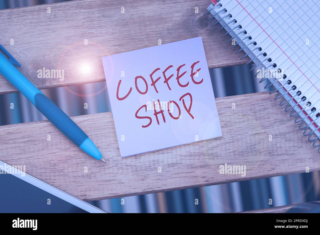Schriftzug mit Text Coffee Shop, Konzept bedeutet ein Restaurant, das hauptsächlich Kaffee und leichte Mahlzeiten serviert Stockfoto