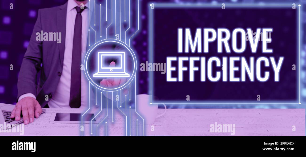 Textzeichen zur Verbesserung der Effizienz Kompetenz bei der Leistung mit geringstem Aufwand, Geschäftsübersicht Kompetenz bei der Leistung mit geringster Verschwendung Stockfoto