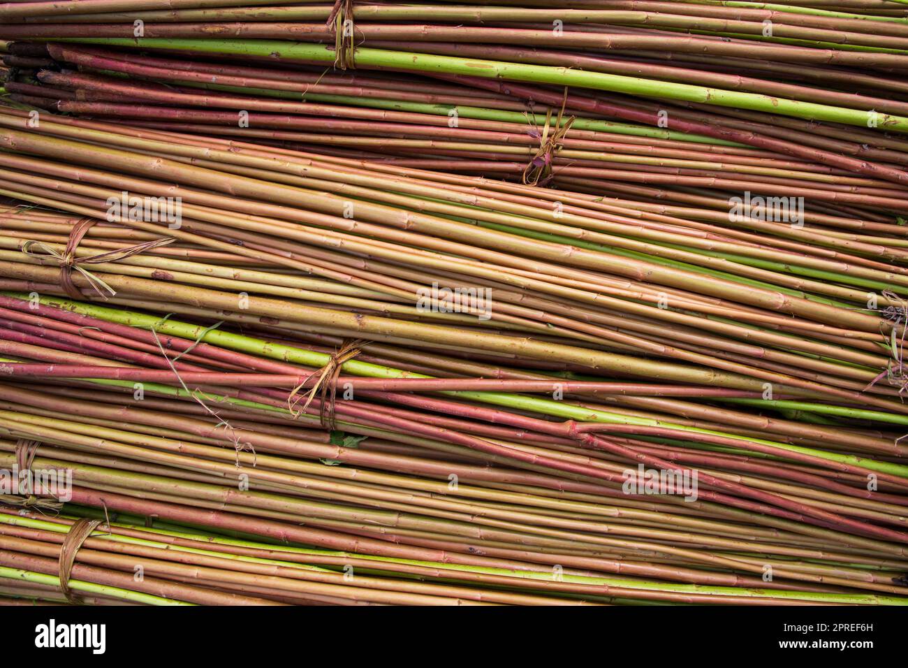 Rot-Grün Raw Jute Textur Hintergrund. Dies ist die sogenannte Golden Fiber in Bangladesch Stockfoto
