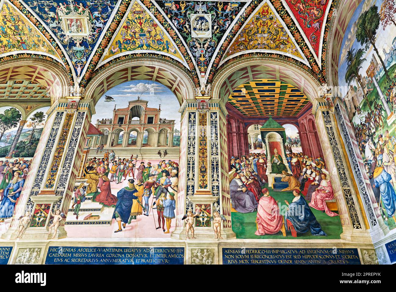 Siena Toskana Italien. Die Kathedrale. Piccolomini-Bibliothek mit Fresken von Piccolomini Stockfoto