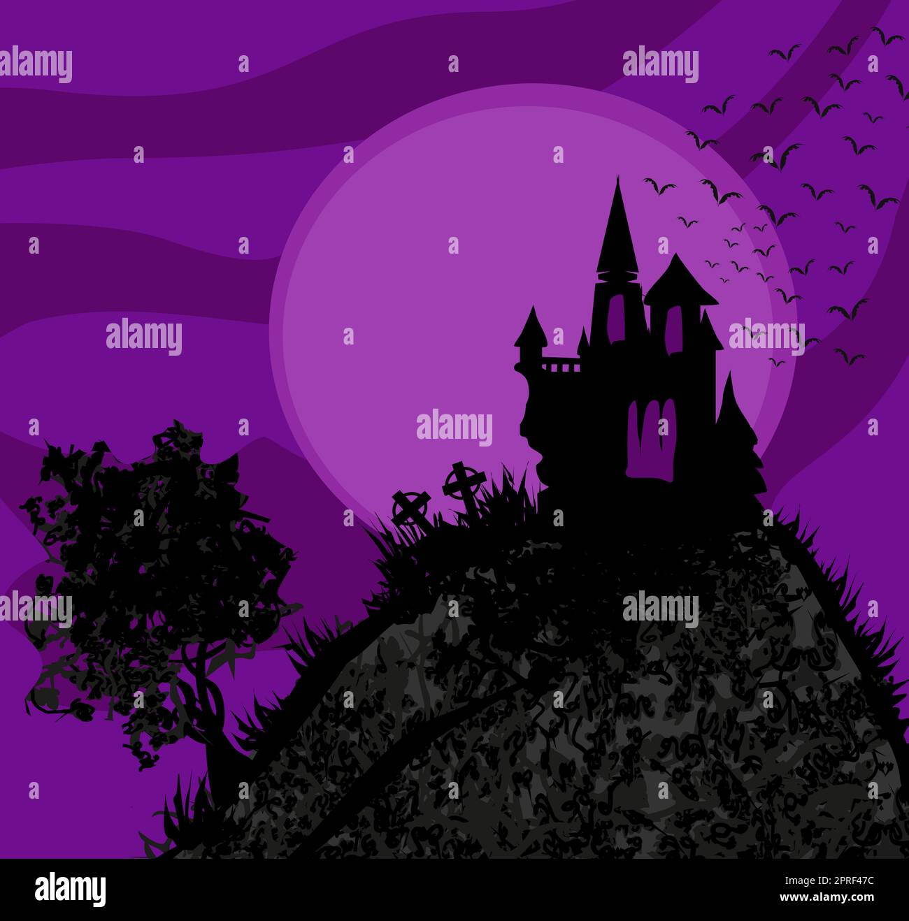 Halloween-Nachtlandschaft mit gruseligen Haunted Castle Stockfoto