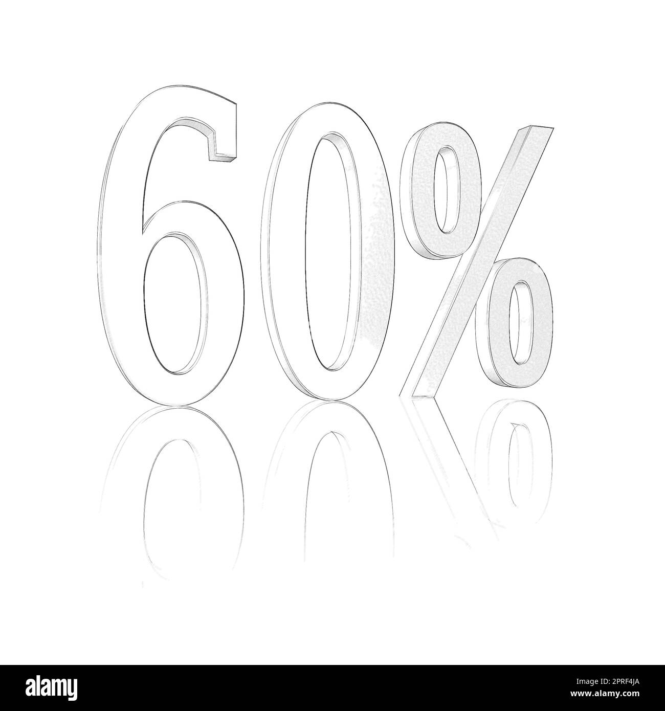 60 %, 60 % als 3D-Illustration, 3D-Rendering Stockfoto