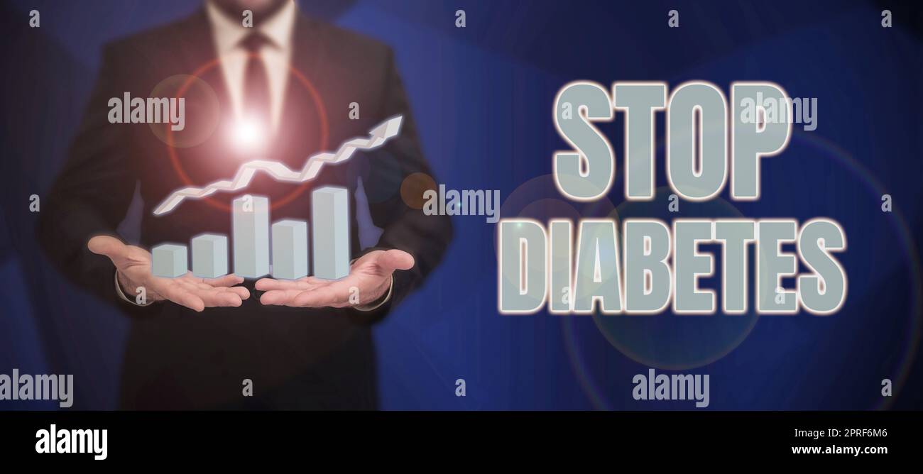 Schreiben mit Text „Diabetes stoppen“. Geschäftsidee kümmern Sie sich um Ihren Zuckerspiegel gesunde Ernährung Ernährungsgewohnheiten Stockfoto